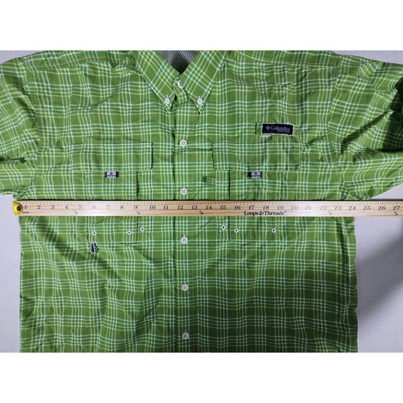 Columbia PFG Super Bahama Fishing Shirt Mens Medium Green Plaid Long Sleeve UPF - Picture 6 of 12